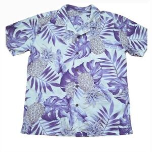 Palmwave Hawaii Mens XL Purple White Pineapple Tropical Cotton Camp Shirt